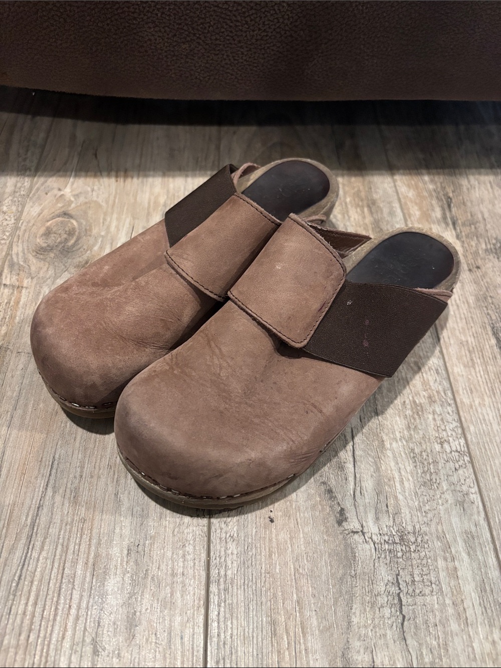Sanita Brown Slip-On Clogs with Elastic Strap Size 37